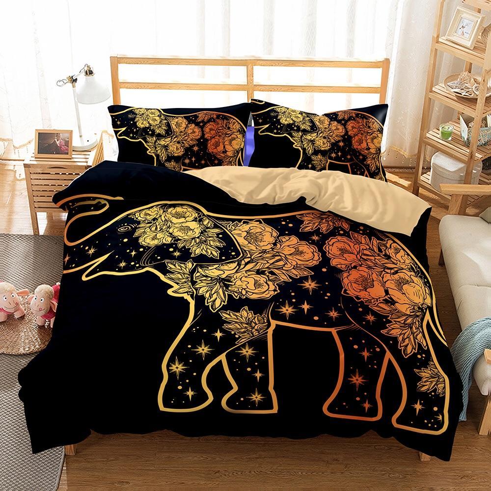 Golden Floral Boho Elephant 3D Customized Duvet Cover Bedding Sets