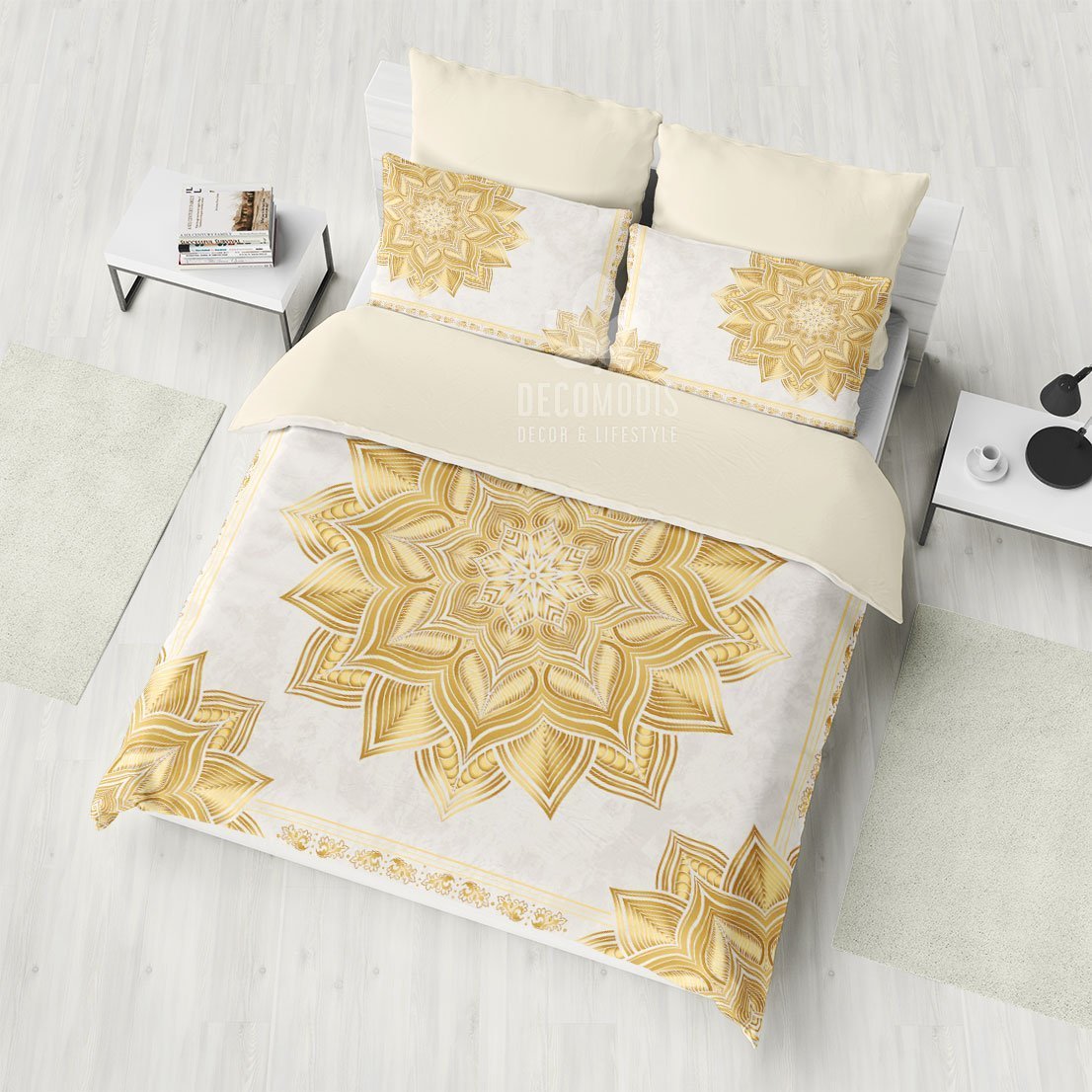 Golden Mandala Bedding, Bohemian Duvet Cover Set, Boho Mandala Bedspread, Indie Bedroom Decor
