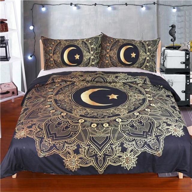Golden Mandala Flowerstar Moon Black Dark Blue oft Quilt Coveringle Bed Cover3D Customized Duvet Cover Bedding Sets