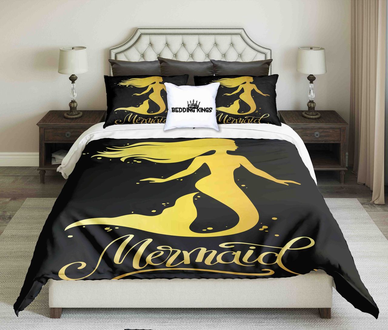 Golden Mermaid On Black Background | kings3D Customized Duvet Cover Bedding Sets