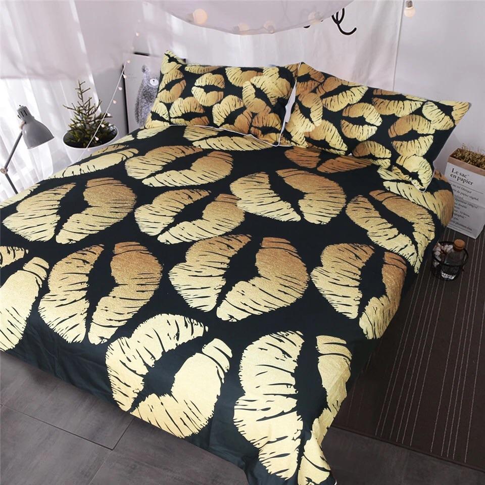 Golden Mini Lips 3D Customized Duvet Cover Bedding Sets