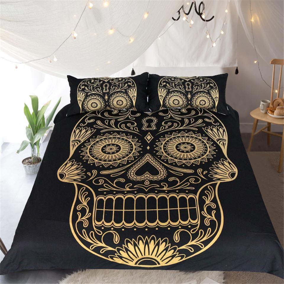 Golden Sugar Skull Bedding Set