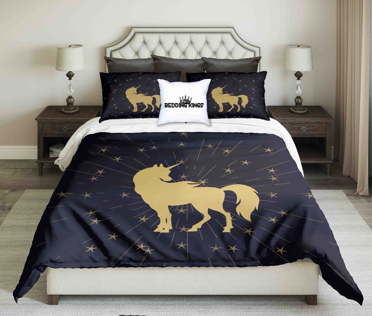 Golden Unicorn On Black Background | kings3D Customized Duvet Cover Bedding Sets