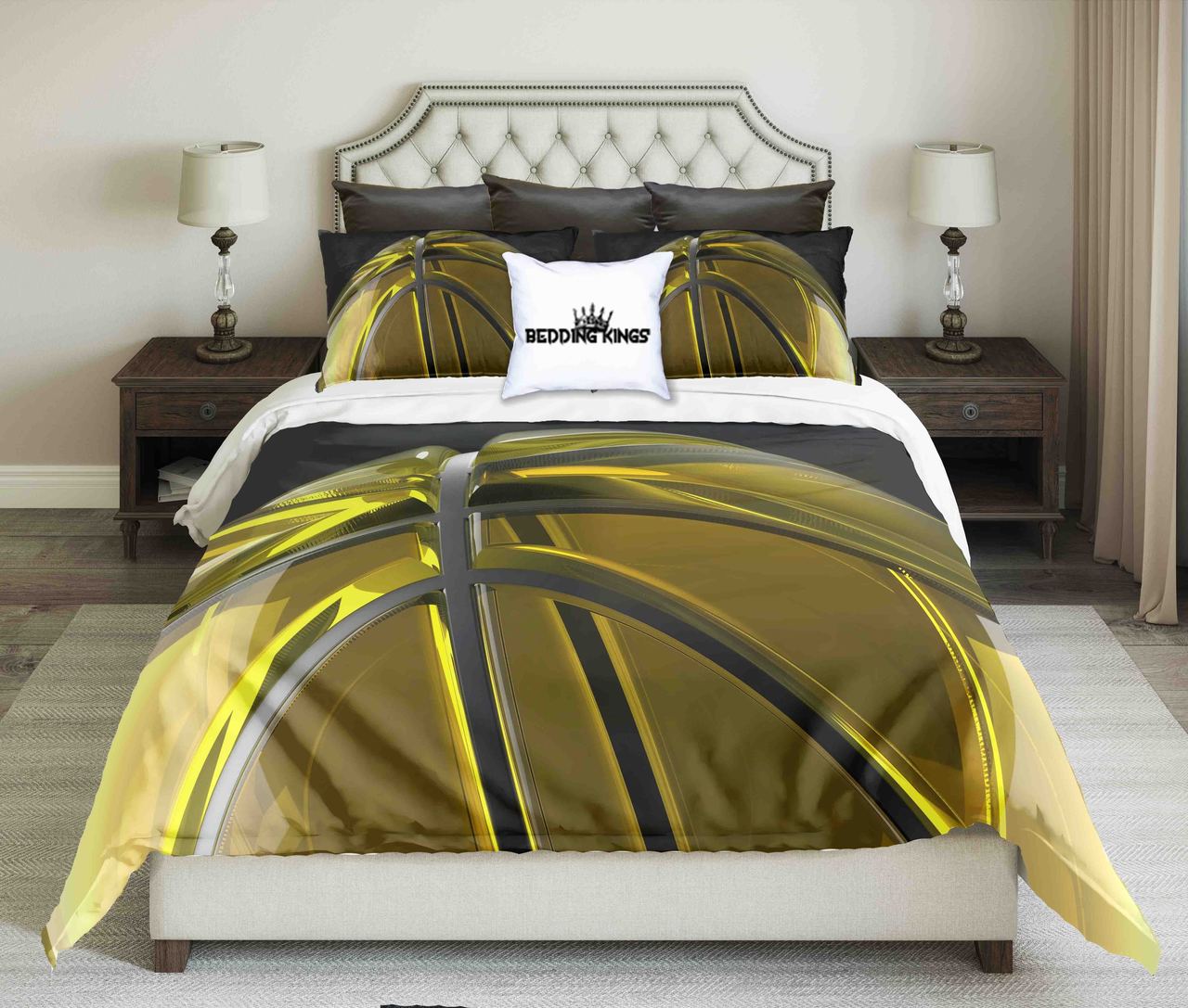 GoldenBlack Basketball On Light Grey Background | kings3D Customized Duvet Cover Bedding Sets