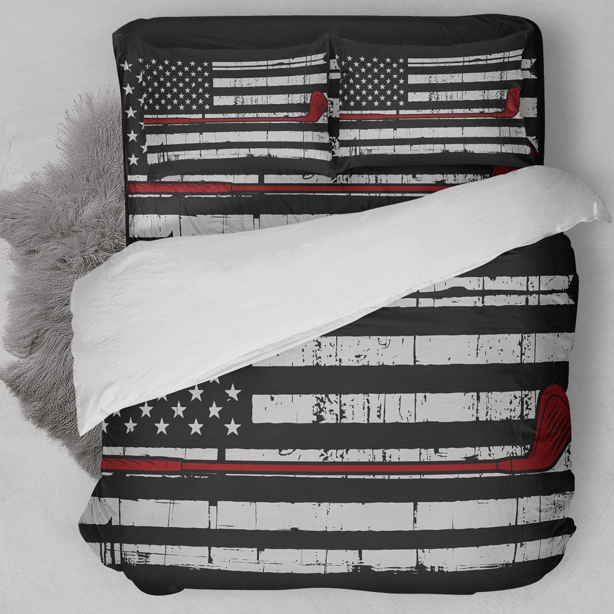Golf American Flag Red Bedding Set