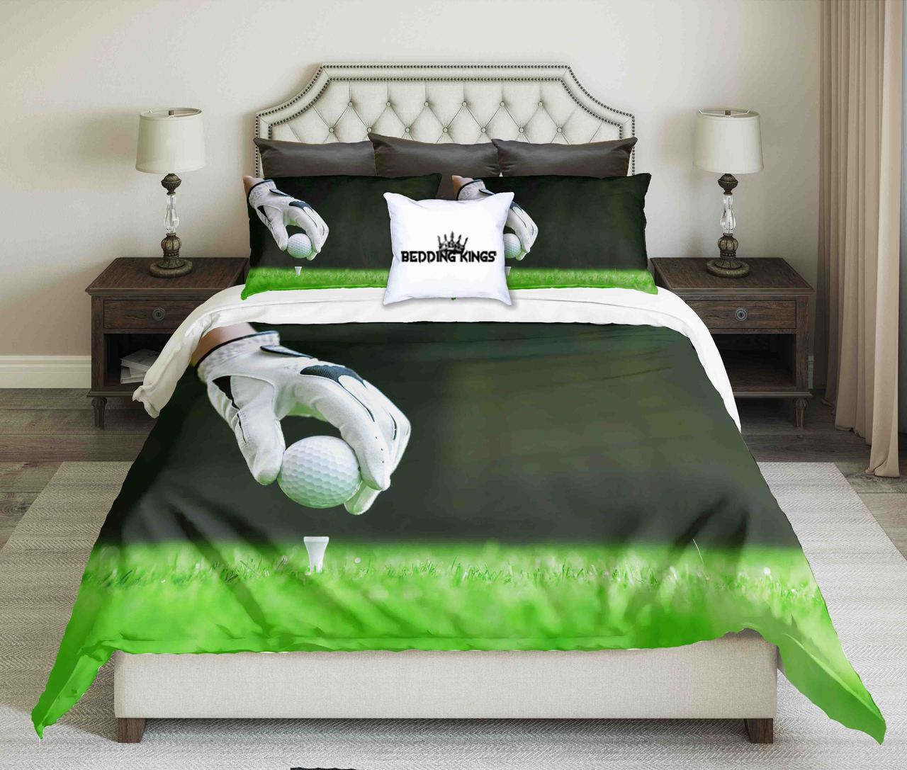 Golf Player Placing Ball On Greenish Background Design Design | kings3D Customized Duvet Cover Bedding Sets