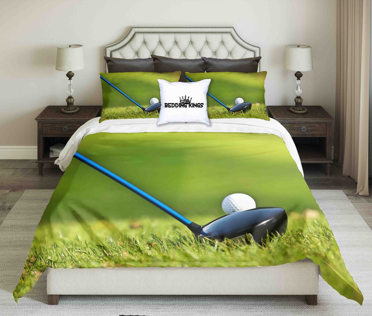 Golf Tools On Grass Background Design | kings3D Customized Duvet Cover Bedding Sets
