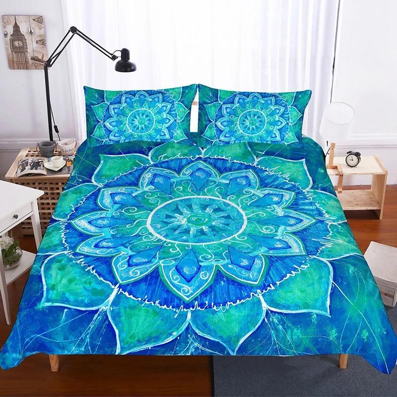 Green & Blue Mandala Flower 3D Customized Duvet Cover Bedding Sets