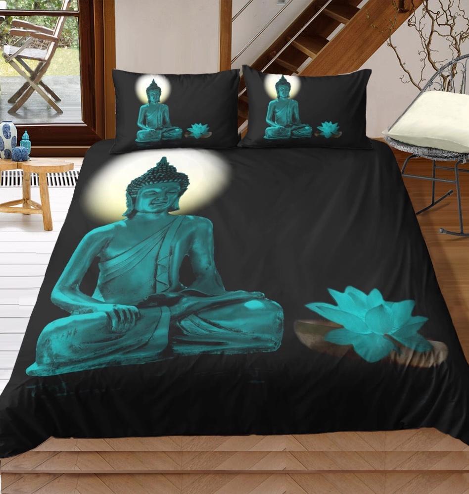 Green Buddhaculpture & Water Lotus 3D Customized Duvet Cover Bedding Sets