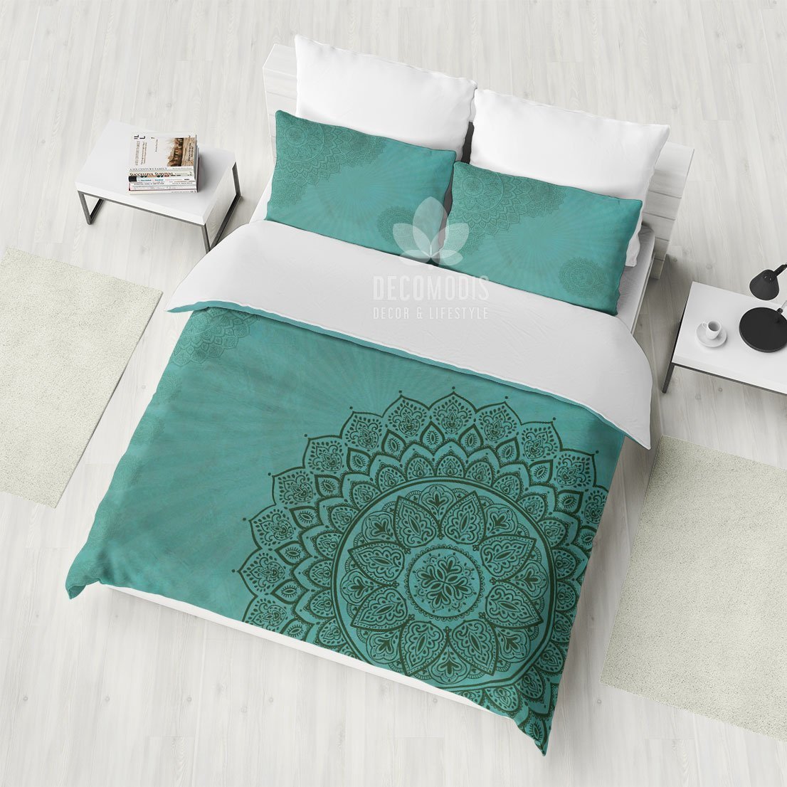 Green Mandala Bedding Set, Boho Bedspread, Gentle Mandala Duvet Cover, Bohemian Hindu Art Bedding Set