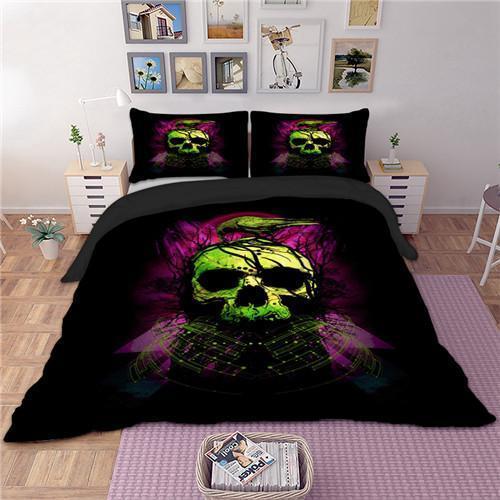 Green Skull Bird Duvet Cover Bedding Set