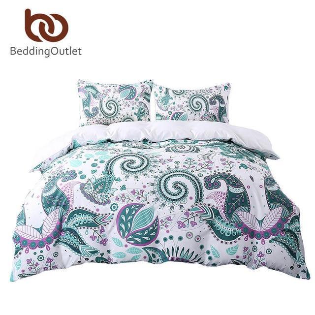 Green Twinize Floral Paisley White 200TCoft Bedclothes et 3D Customized Duvet Cover Bedding Sets