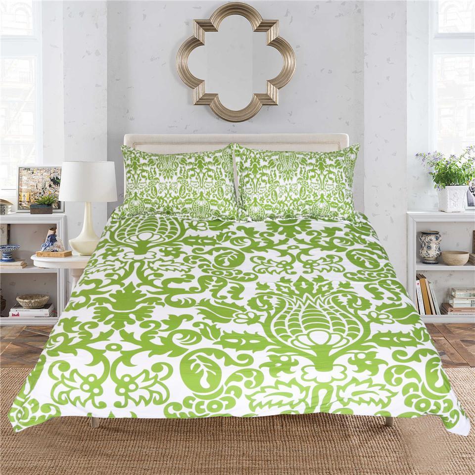Green & White Floral Bedding Set