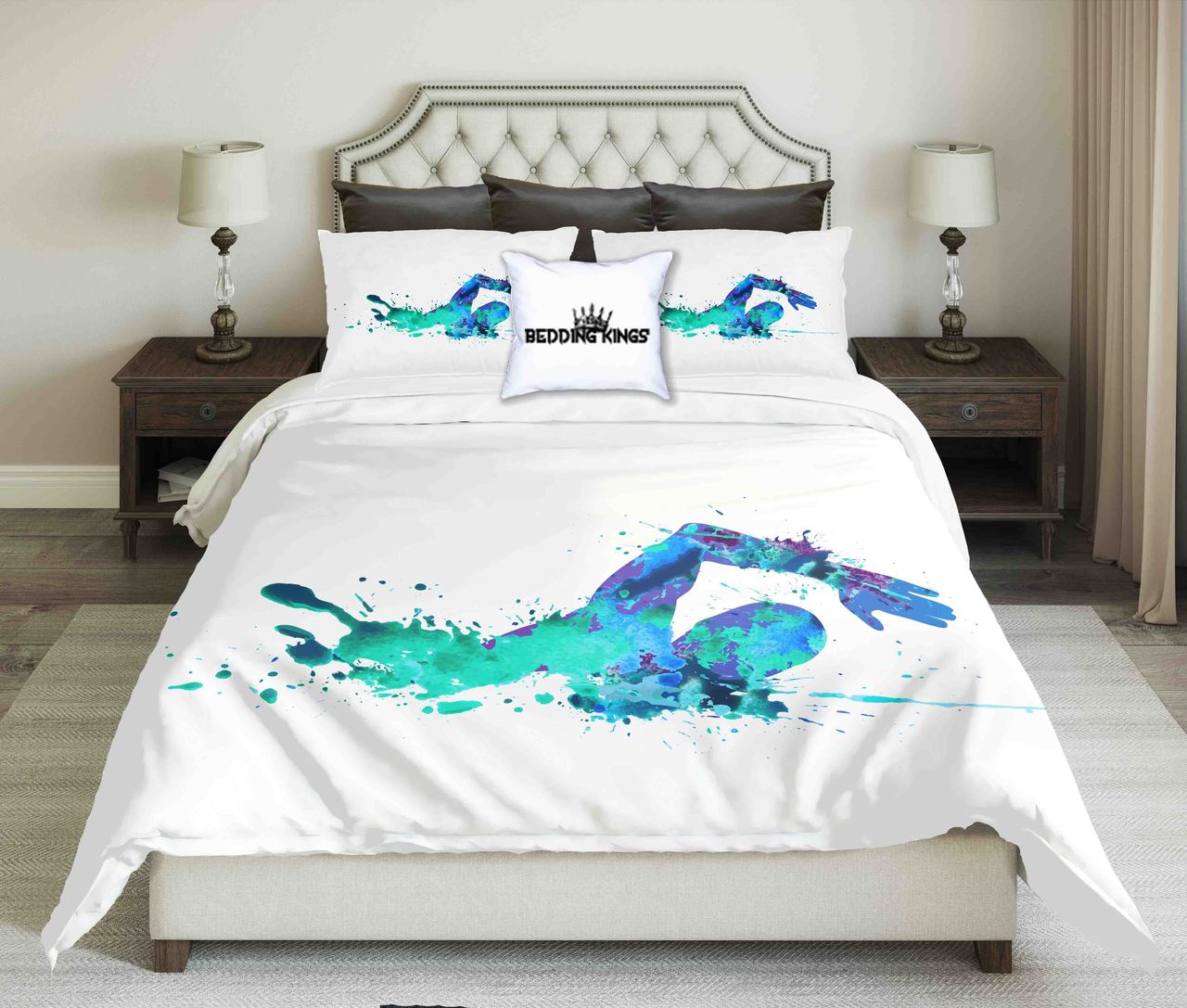 GreenBlue Abstractwimmer On White Background Design | kings3D Customized Duvet Cover Bedding Sets