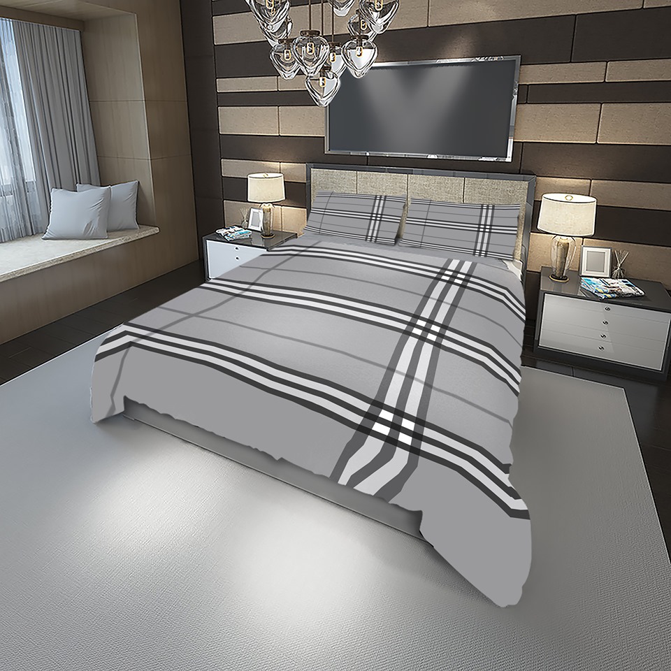 Grey Check Stretch Personalized Customized Bedding Sets Style 1