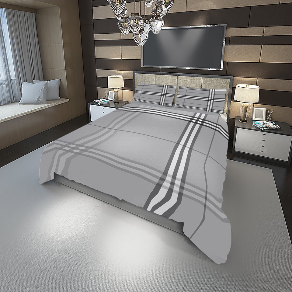 Grey Check Stretch Personalized Customized Bedding Sets Style 2