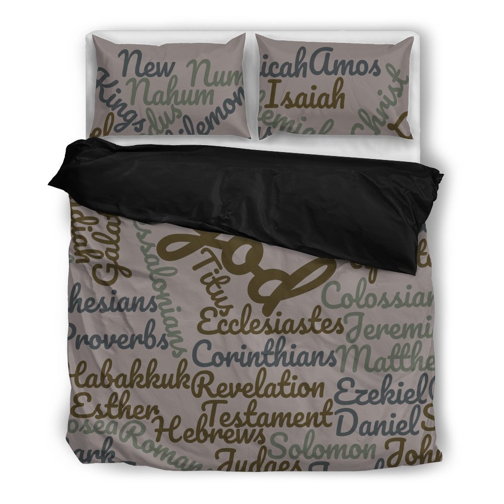 Grey Holy Bible Books Black Bedding Set