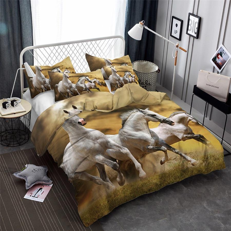 Grey Horses 3D Customized Duvet Cover Bedding Sets