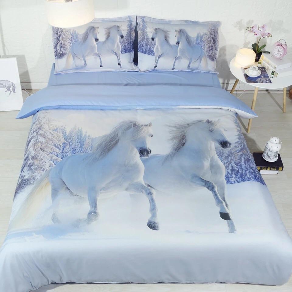 Grey Horses Innowy Winter 3D Customized Duvet Cover Bedding Sets