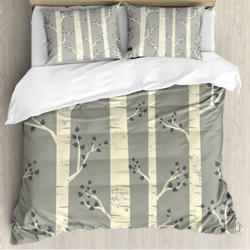 Grey Illustration of Nature Duvet Cover Set