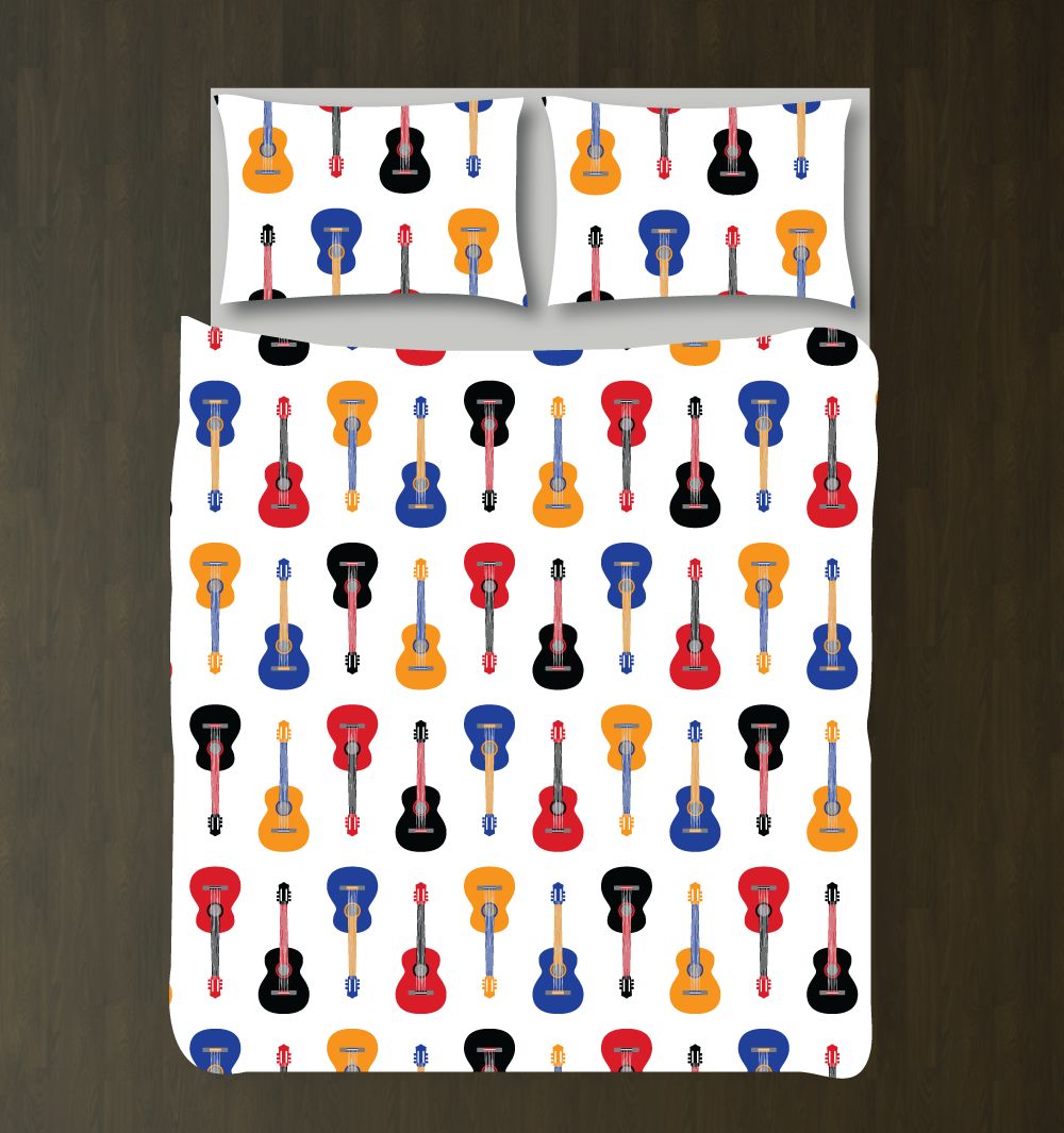 Guitar Bedding Set Customized Duvet Cover| Black, Royal Blue, Red, Carrot Orange, and White