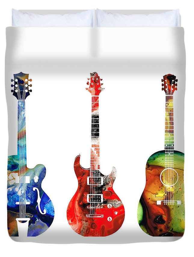 Guitar Threesome – Colorful Guitars By Sharon Cummings 3D Customized Duvet Cover Bedding Sets