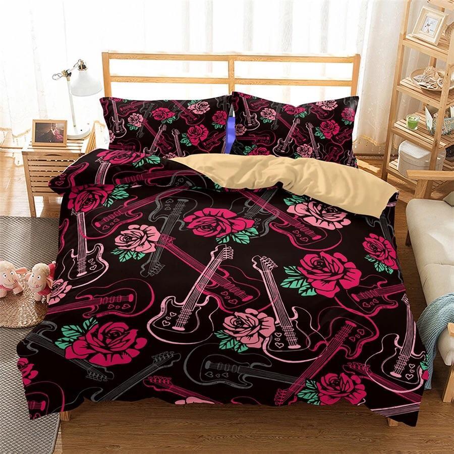 Guitars & Red Roses 3D Customized Duvet Cover Bedding Sets