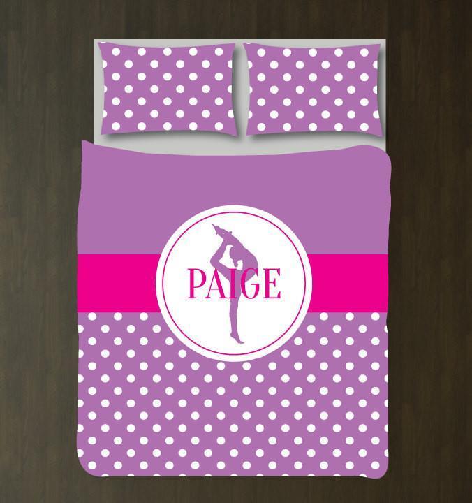 Gymnastics Bedding Set with Small Polka Dots – Duvet Cover and Shams – In Radiant Orchid and Hot Pink or Choose ANY Colors
