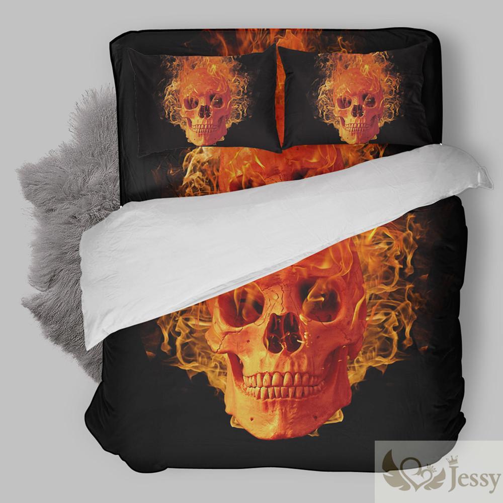 Halloween Polyester Firekeleton Printed Firekulls 3D Customized Duvet Cover Bedding Sets