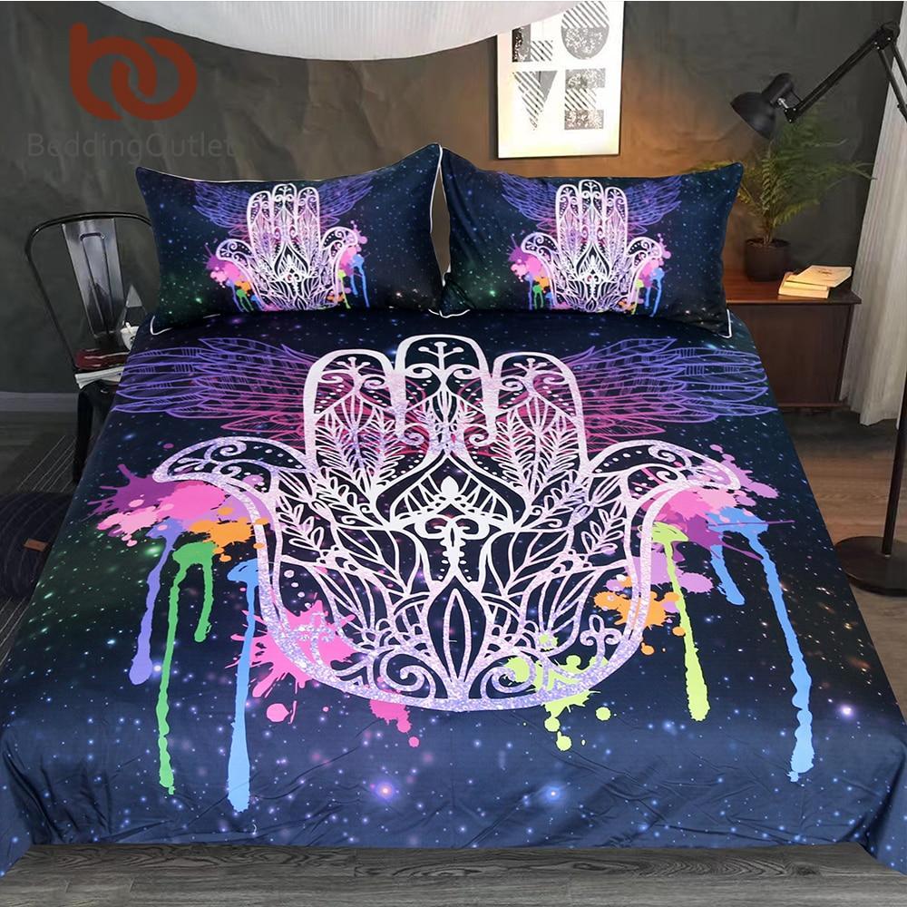 Hamsa Hand Watercolor Boho et Wings Galaxy Bedspreads Microfiber Buddha Palm Bed Cover3D Customized Duvet Cover Bedding Sets