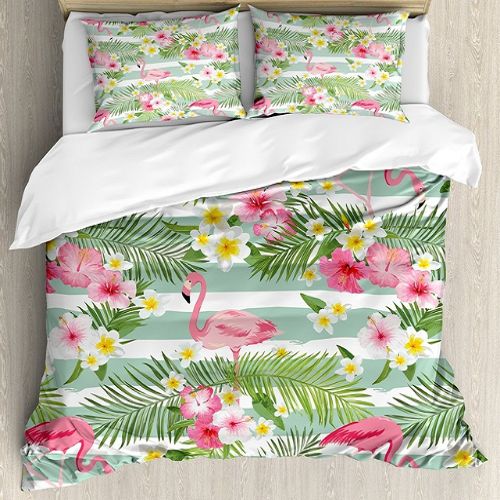 Hawaiian Leaves Flowers Duvet Cover Set