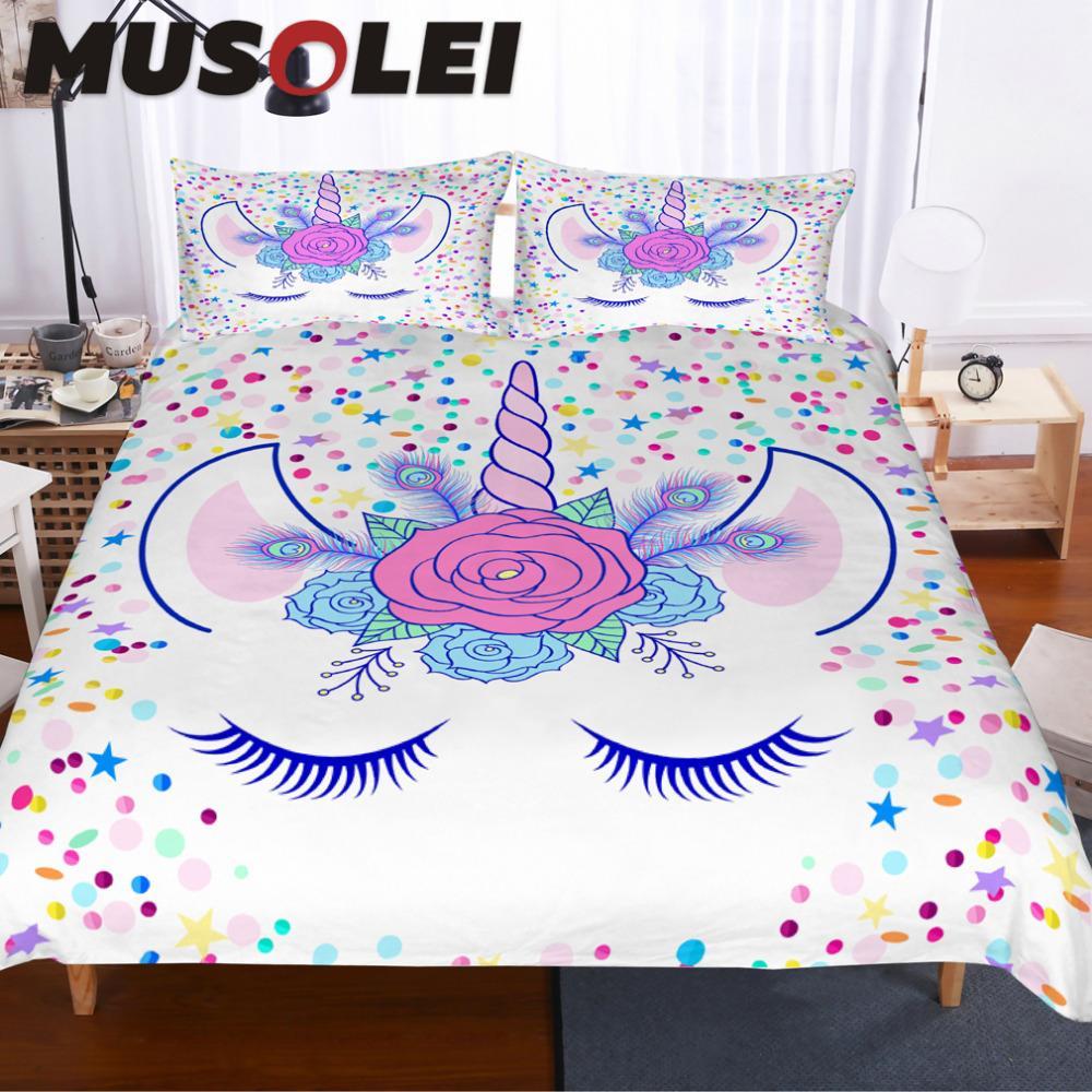 Head of hand drawn unicorn with floral 3D Customized Duvet Cover Bedding Sets
