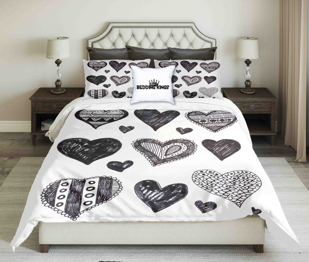 Heart Black White | kings3D Customized Duvet Cover Bedding Sets