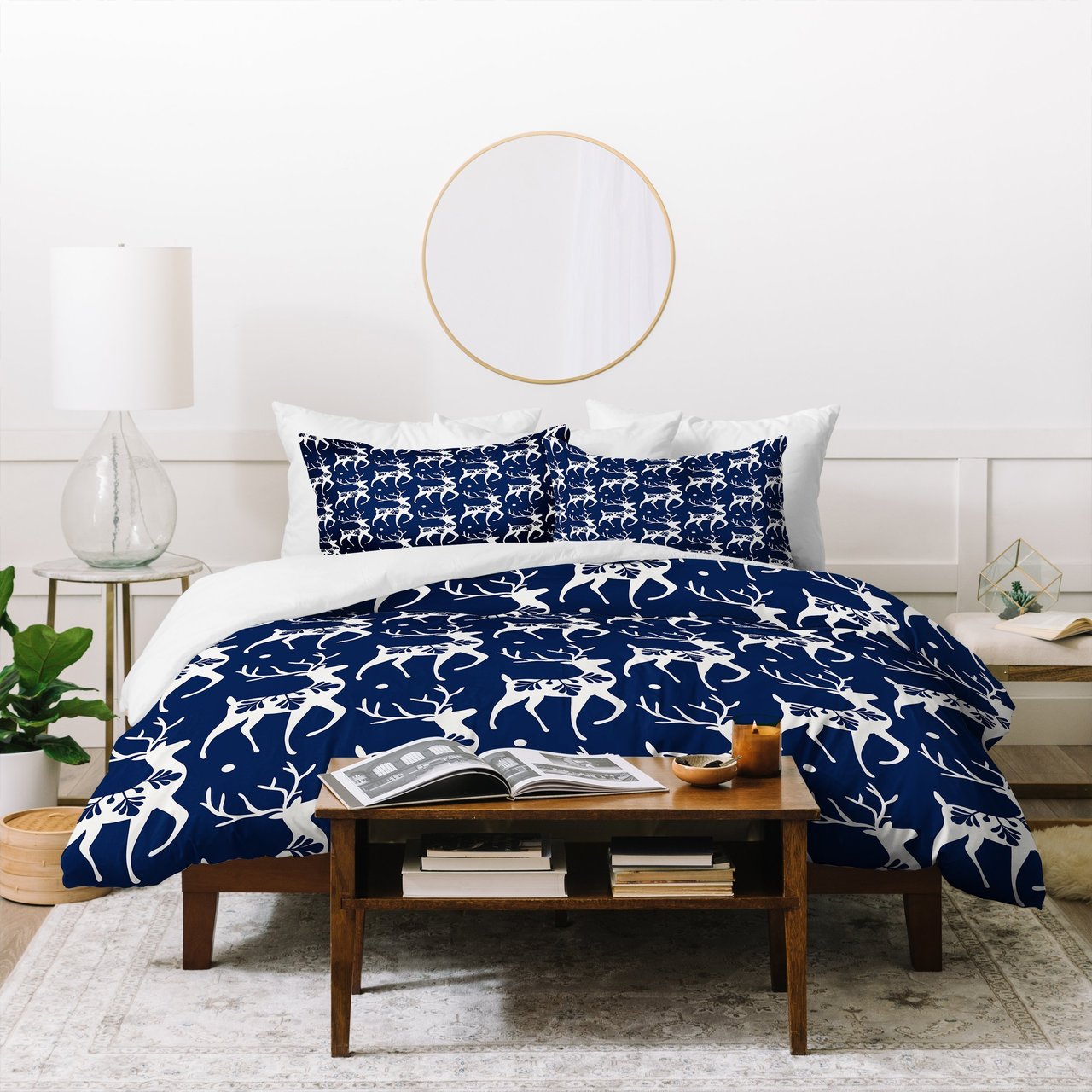 Heather Dutton Dashing Through The Snow Deer Navy Duvet Cover