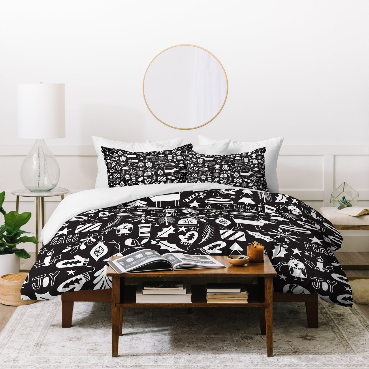 Heather Dutton Peace and Joy Black Duvet Cover