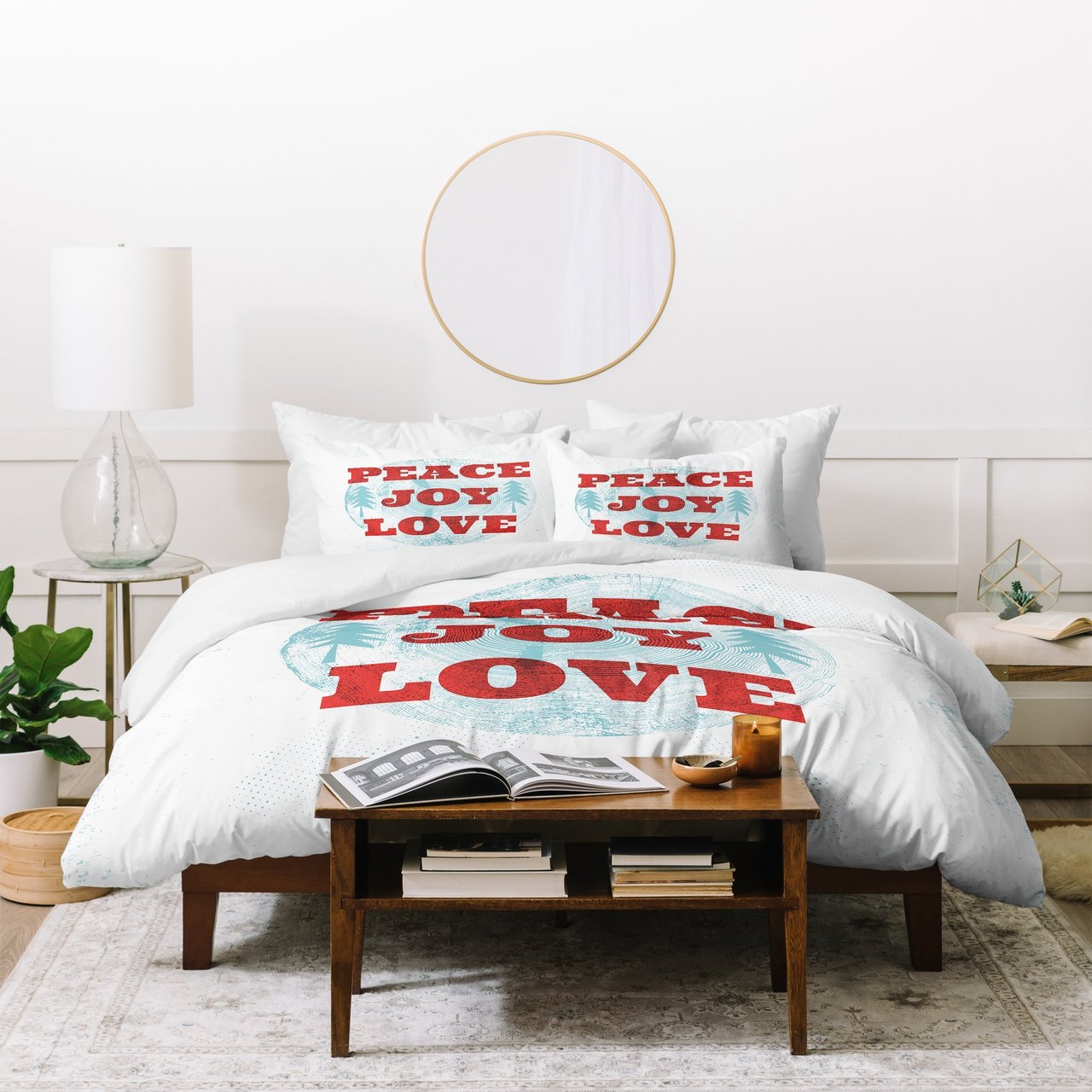 Heather Dutton Peace Joy Love Woodcut Duvet Cover