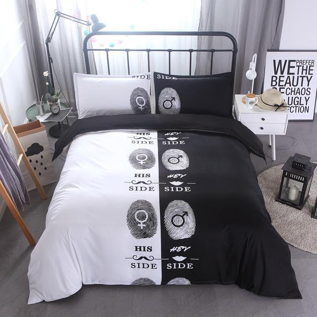 Her Side His Side Black & white Bedding Set