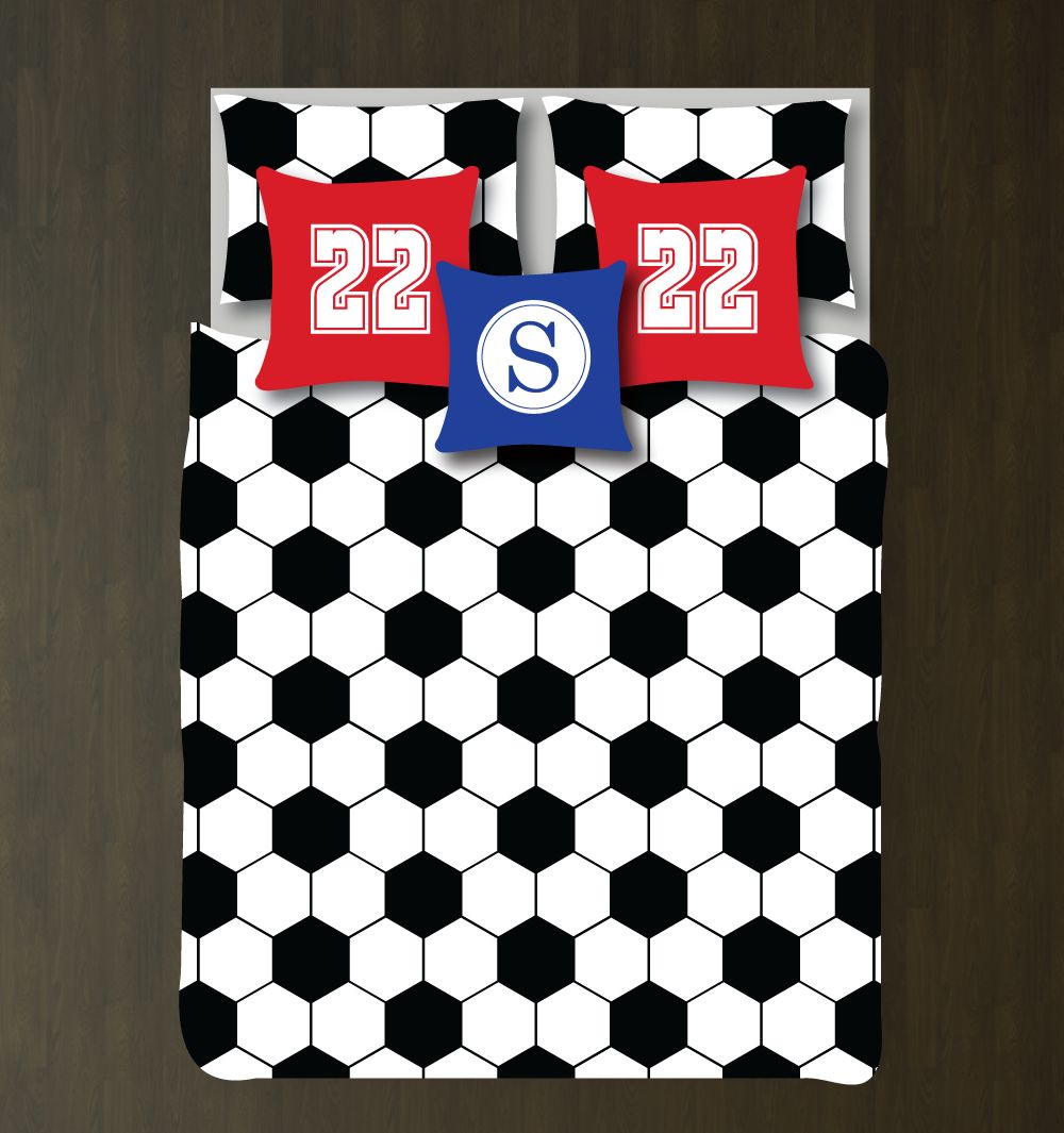 Hexagonoccer Ball andhams Boys and Girls Bedroom Decor Teenoccer Players Futbol Football Black, White, Red, Royal Blue3D Customized Duvet Cover Bedding Sets