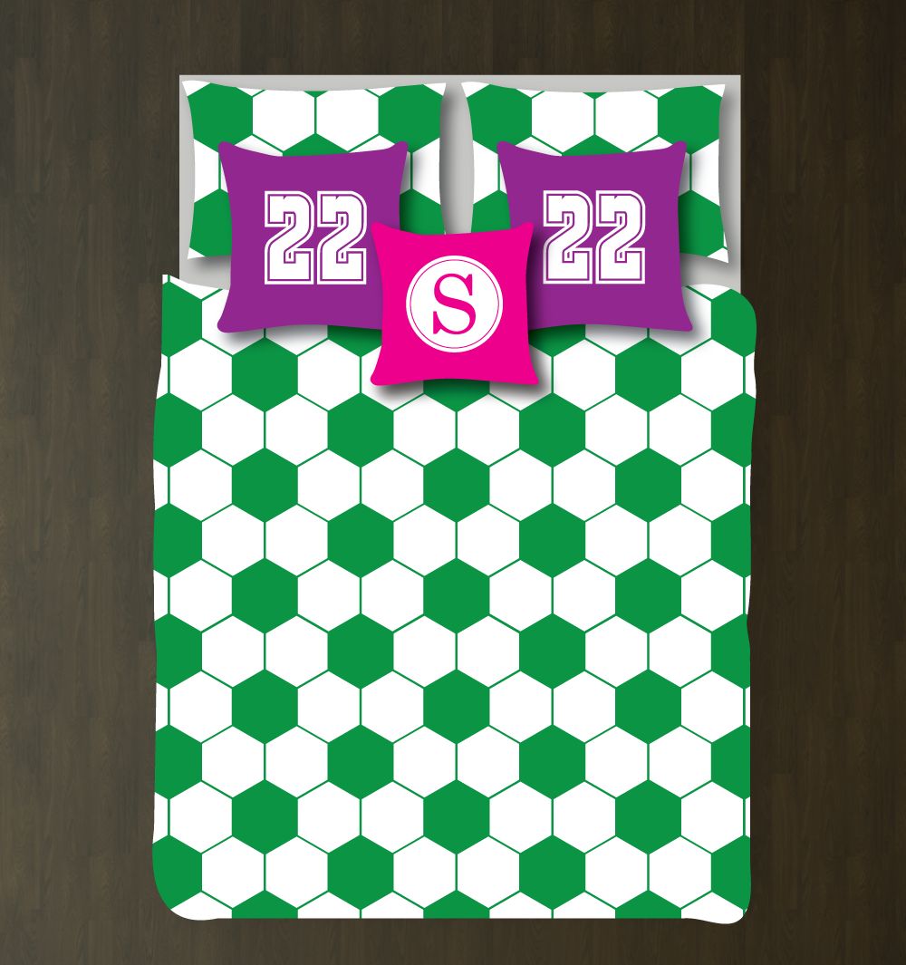 Hexagonoccer Ball andhams Boys and Girls Bedroom Decor Teenoccer Players Futbol Football Green, White, Purple, Hot Pink3D Customized Duvet Cover Bedding Sets