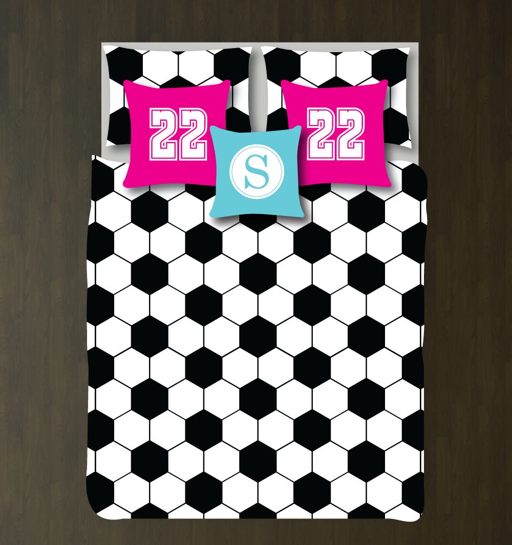 Hexagonoccer Ball andhams Boys and Girls Bedroom Decor Teenoccer Players Futbol Football White, Black, Hot Pink, Aqua3D Customized Duvet Cover Bedding Sets