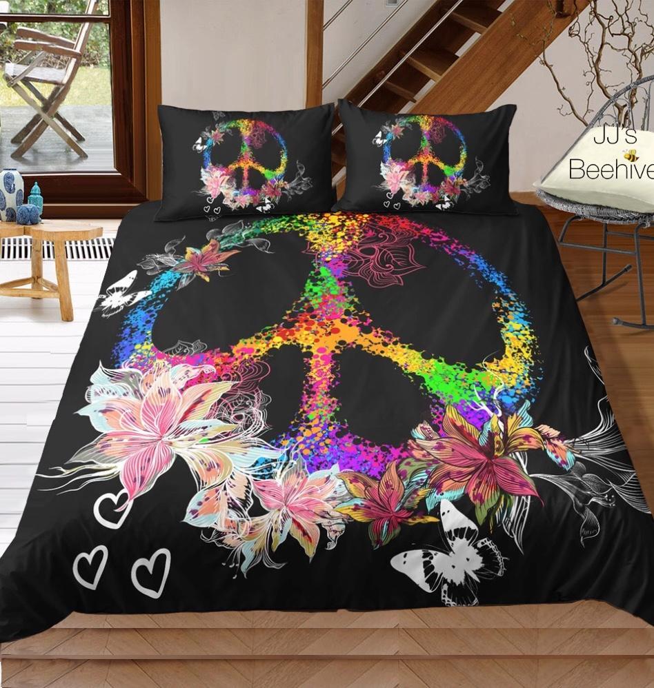 Hippie Peaceymbol, Lilly & Butterfly 3D Customized Duvet Cover Bedding Sets