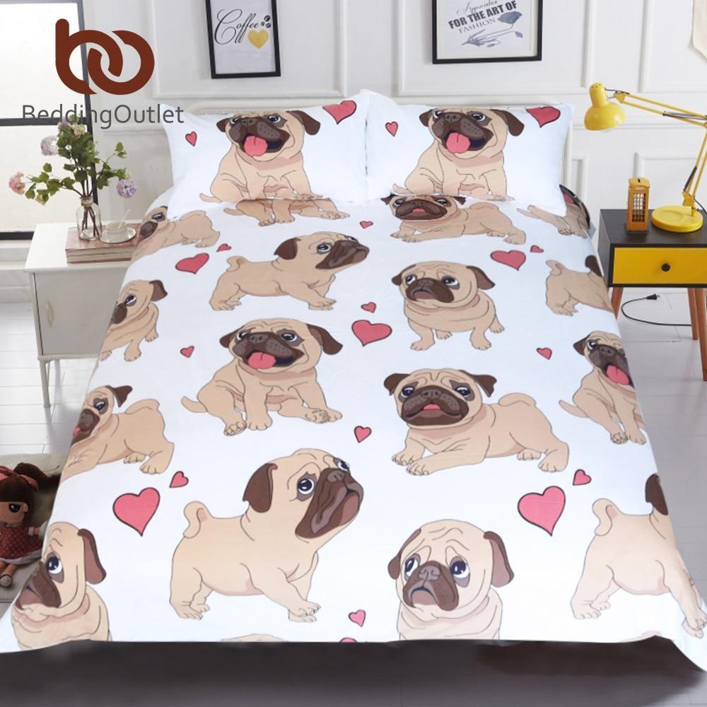 Hippie Pug Queenize Animal Cartoon et for Kids Cute Bulldog Print Home Bedclothes3D Customized Duvet Cover Bedding Sets