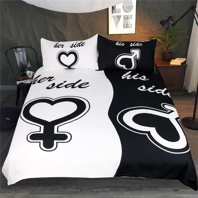 His & Heride Black and White Couple et Valentine Bed Cover Twin Full Queen King3D Customized Duvet Cover Bedding Sets