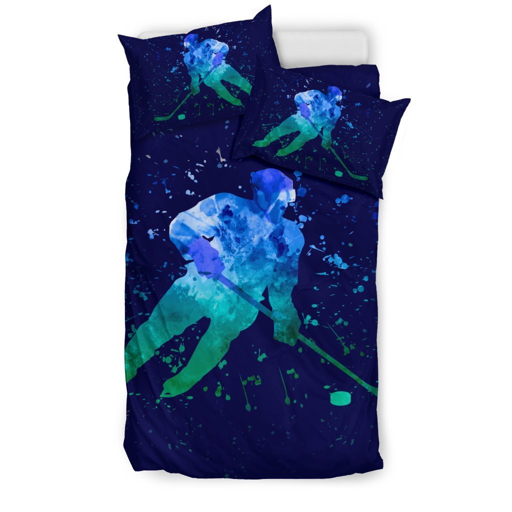 Hockey Blue Watercolor 3D Customized Duvet Cover Bedding Sets