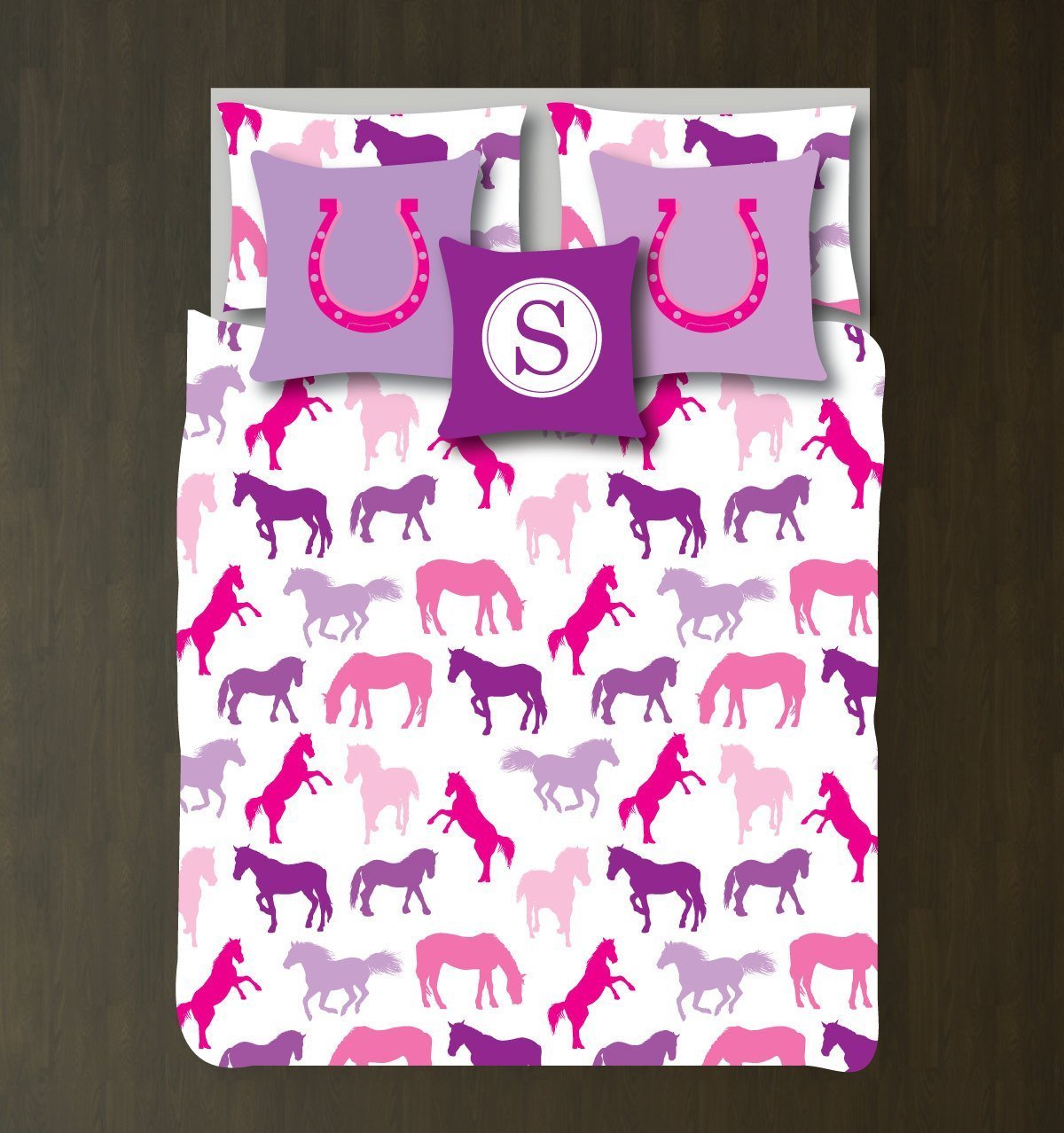Horse Bedding Set for Equestrians Customized Duvet Cover| Purples and Pinks