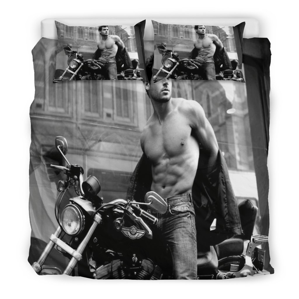 Hot Motorcycle Guy Duvet Cover Set