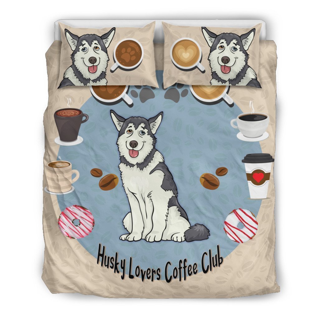 Husky Lovers Coffee Club Bedding Set for Lovers of Huskies