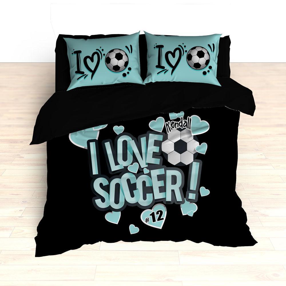 I Love Soccer Theme Bedding, Duvet or Comforter Sets