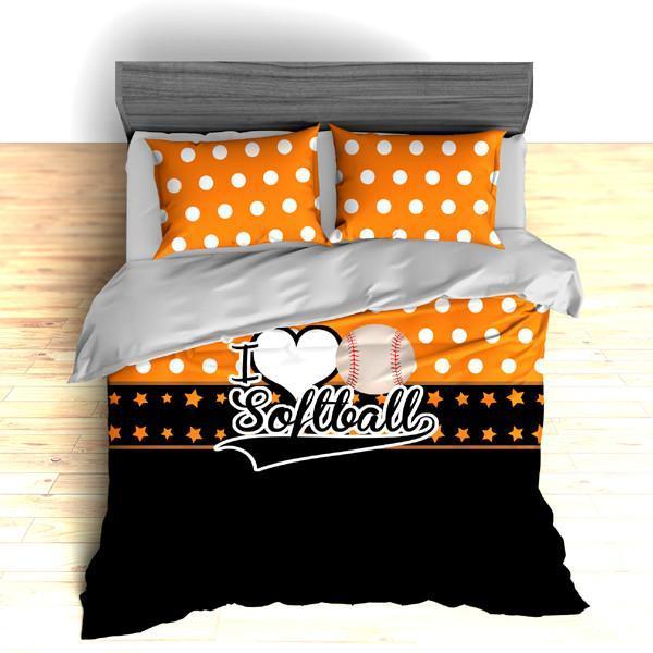 I Love Softball Theme Bedding, Duvet or Comforter Sets