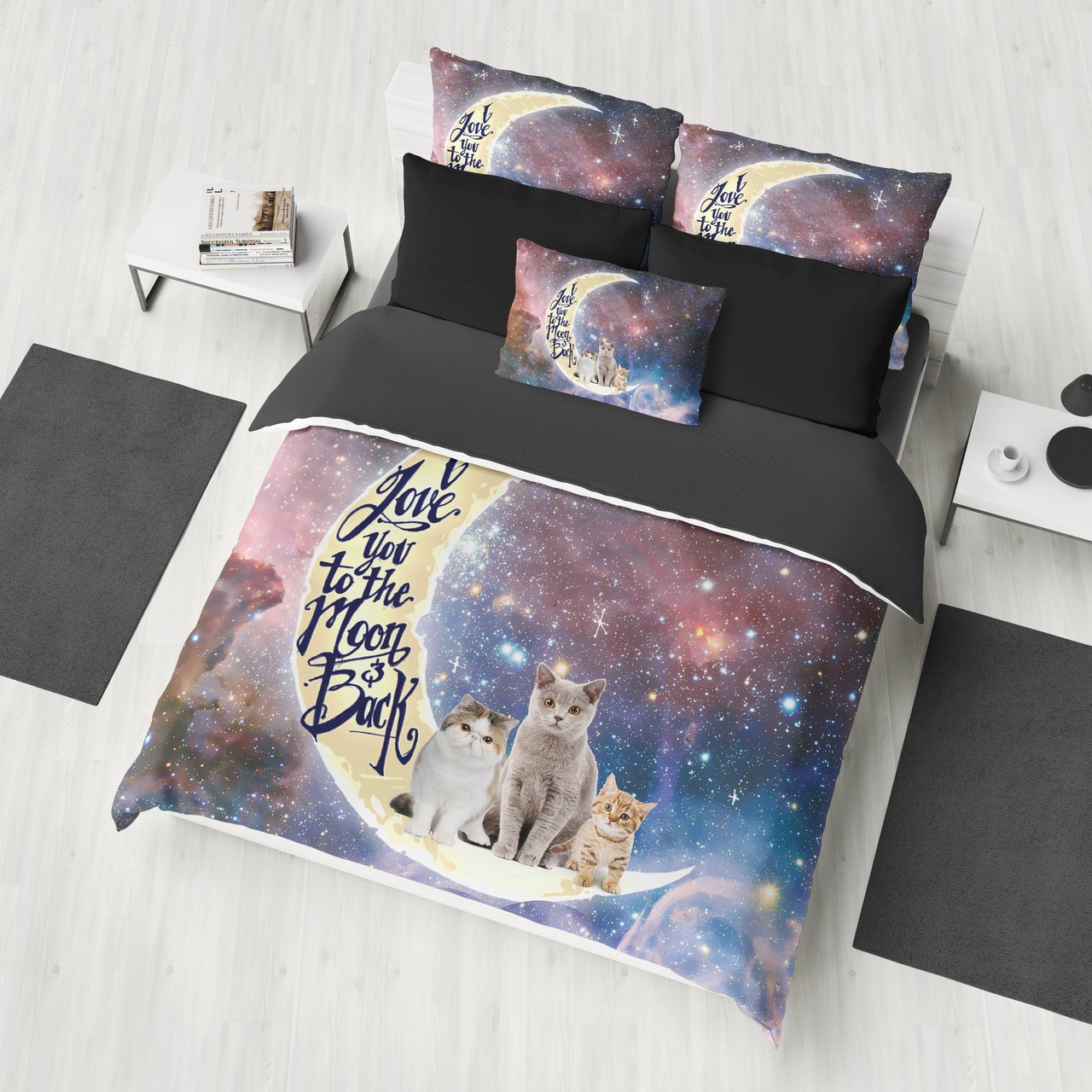 I Love You To The Moon & Back Loves The Cats 3D Customized Duvet Cover Bedding Sets